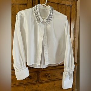 A.L.C. White Button Down Shirt with Embellished Collar